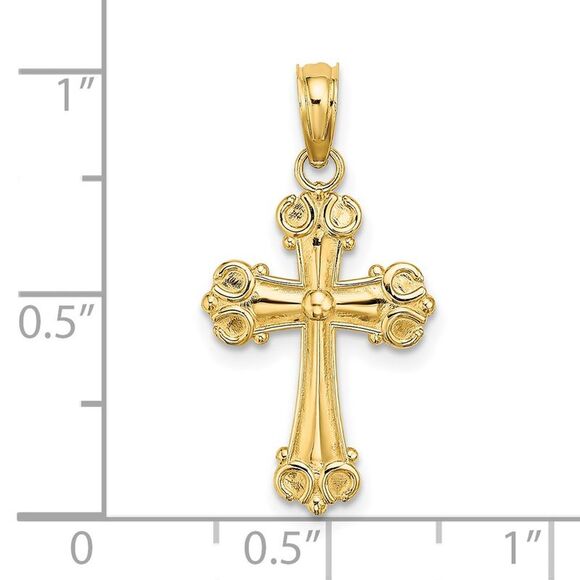 14k Yellow Gold Cross W/ Scroll Tips & Button Center Charm - Picture 3 of 4